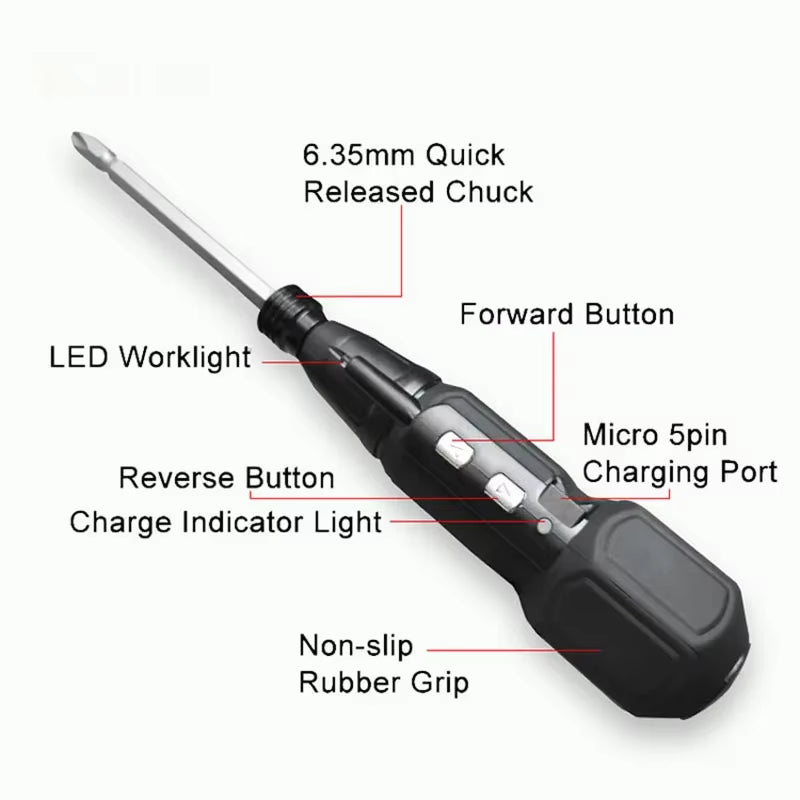 Rechargeable Electric&Manual Duo Screwdriver 3.6V Cordless Mini Power Tool with LED Light for DIY Household