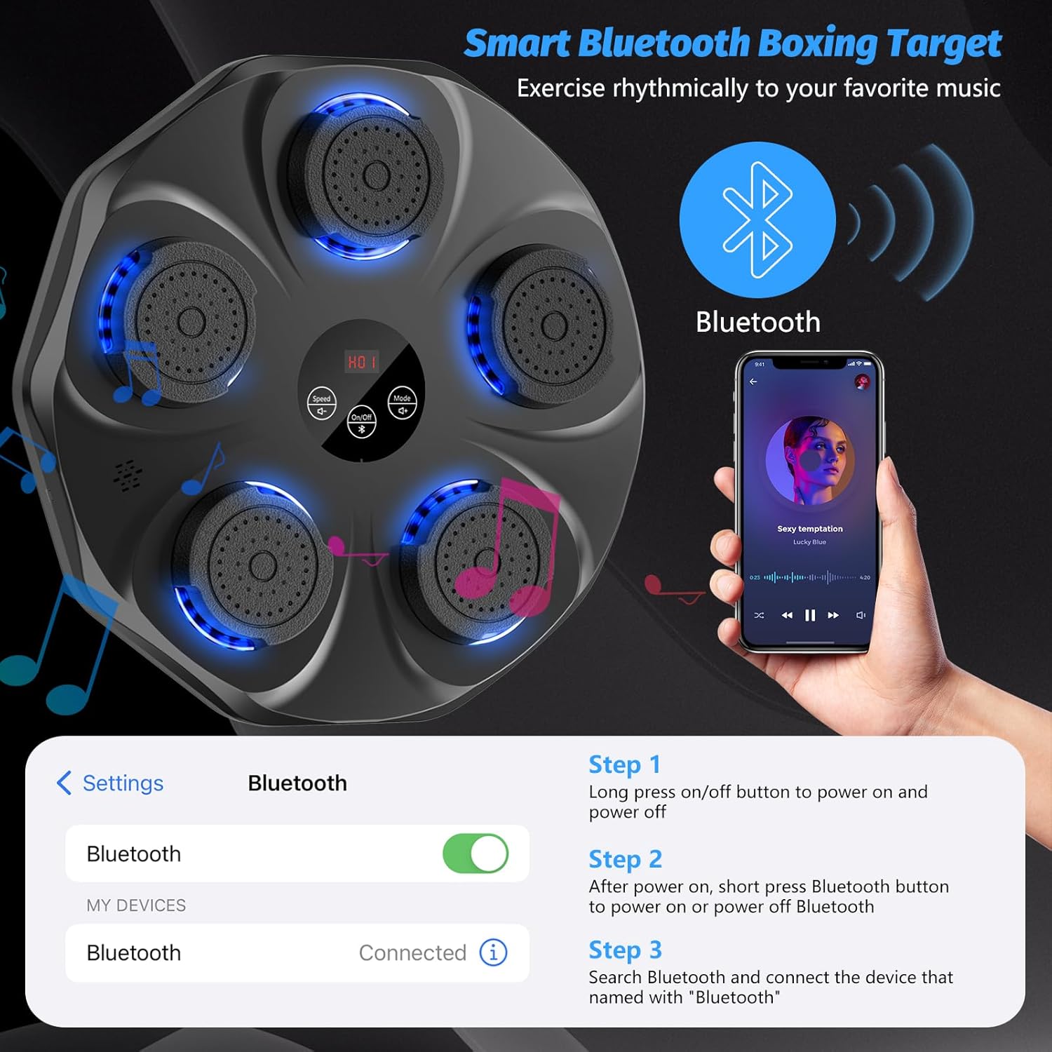 Music Boxing Machine, Interactive Punching Trainer with Boxing Gloves, Large Size Wall Mounted Electronic Boxing Target for Adults Kids, 9 Modes & 9 Speeds