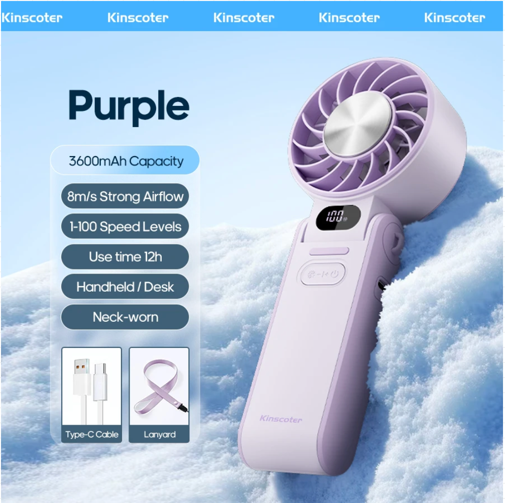 Outdoor Foldable Portable Handheld Fan Mini Cooling Rechargeable 3600Mah 100-Level Free Control High Speed Turbo Fan