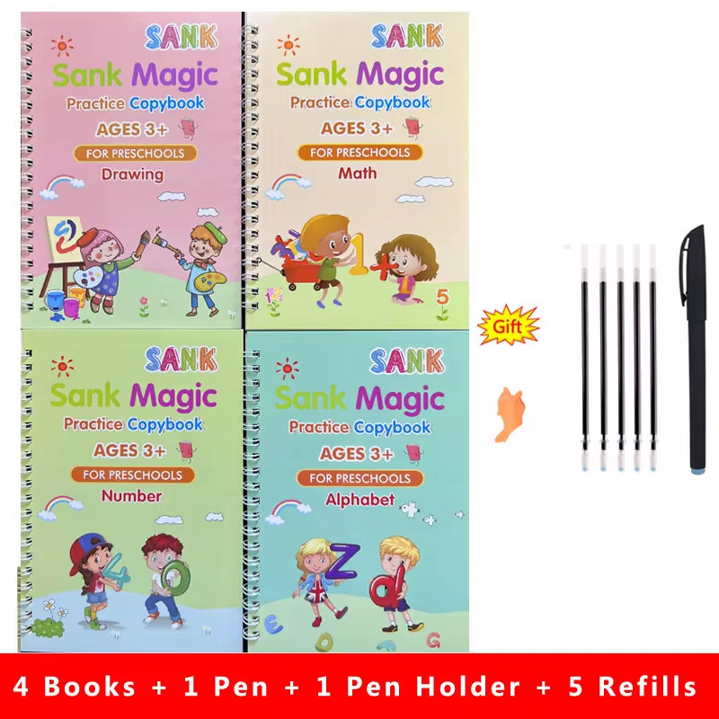 Sank Magic Practice Copybook Pen Preschools Kids Calligraphy English Verison Free Wiping Children Reusable Writing Book